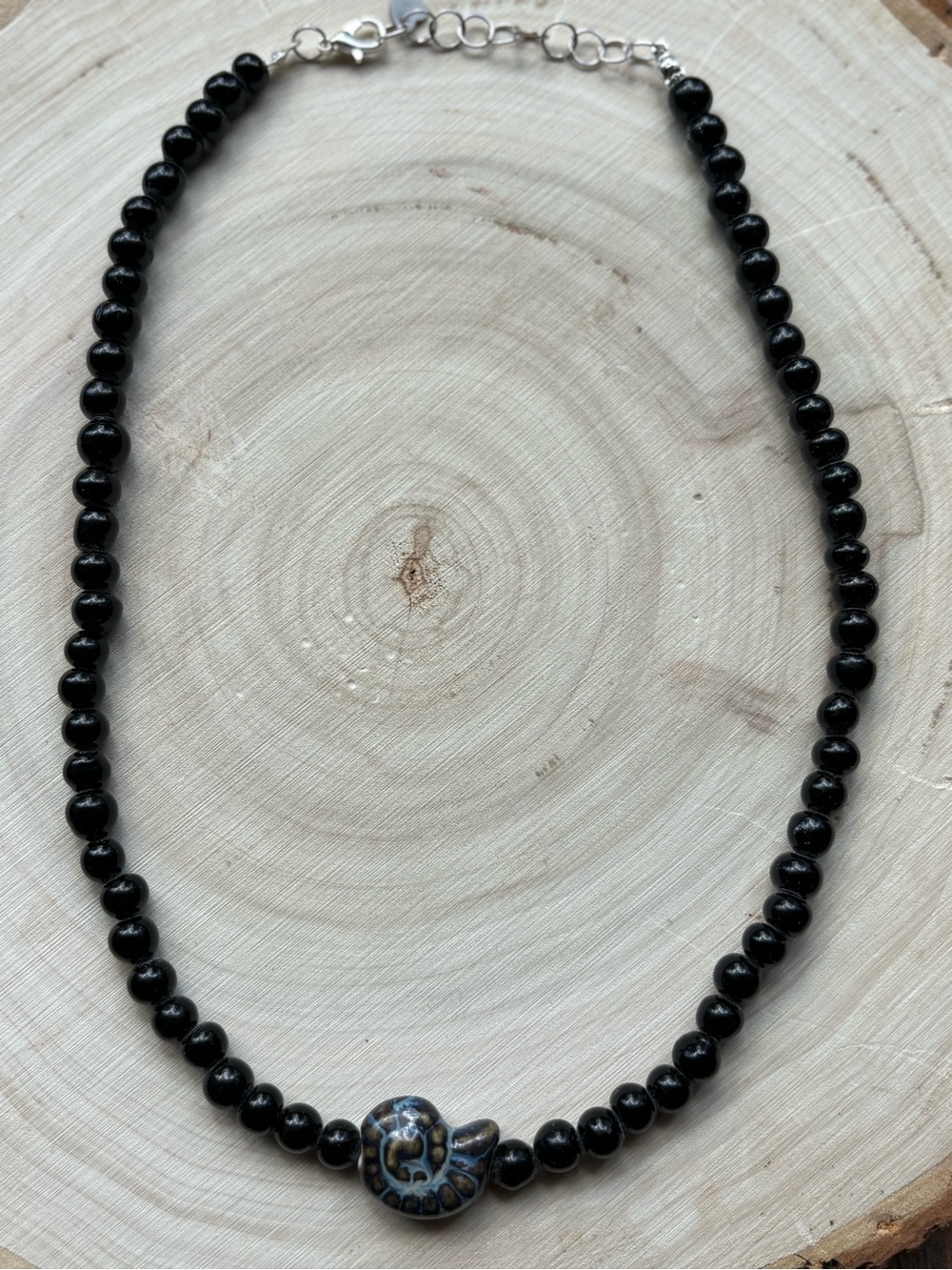 Artisan Made Czech Bead Necklace With Shell Accent